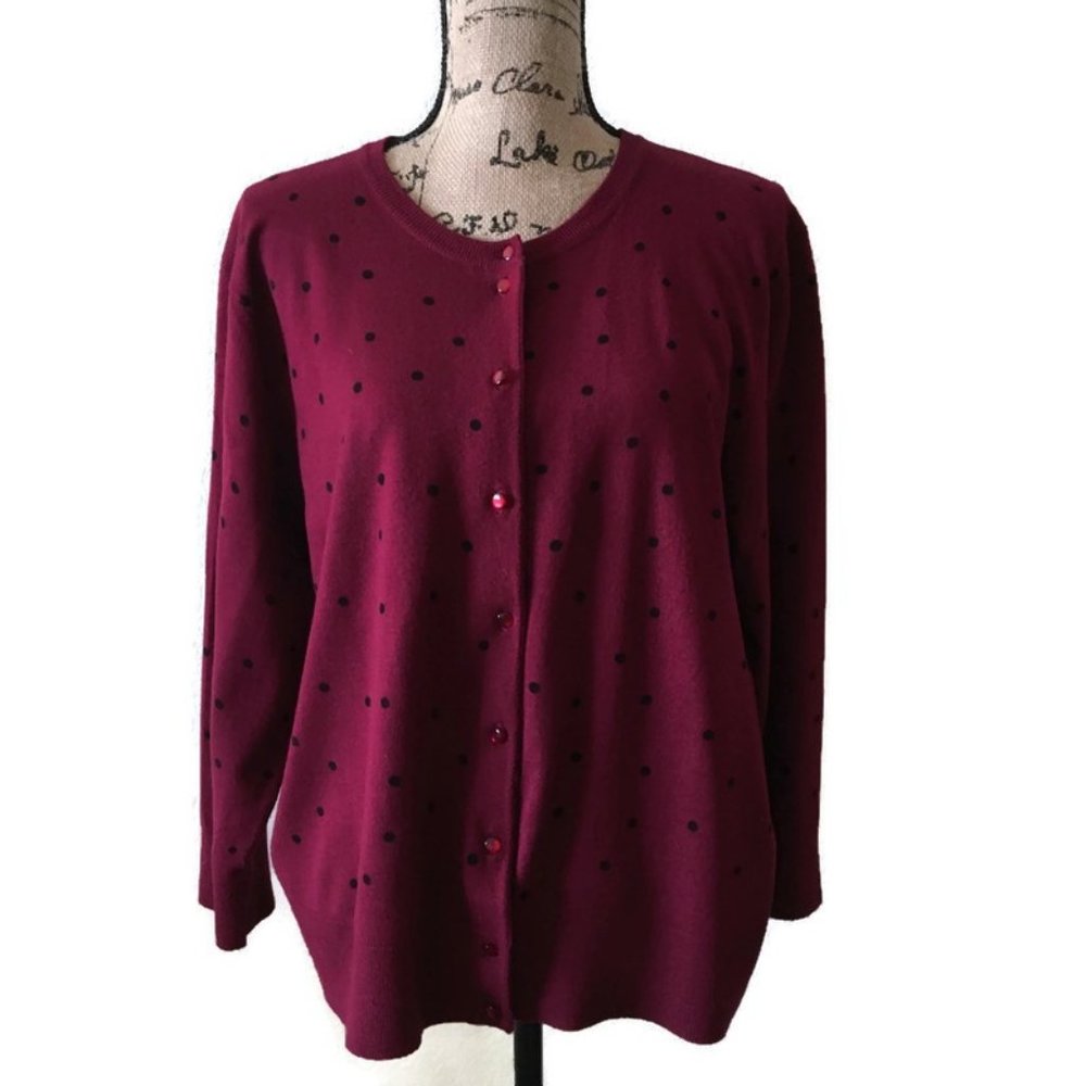 Cable & Gauge Burgundy Polka Dot Cardigan XL